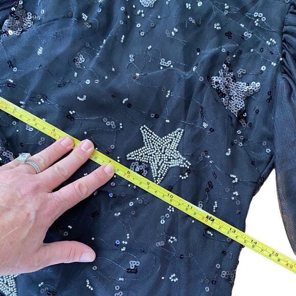 Holiday Black tule dress with sequin stars, back zipper, - Picture 12 of 15